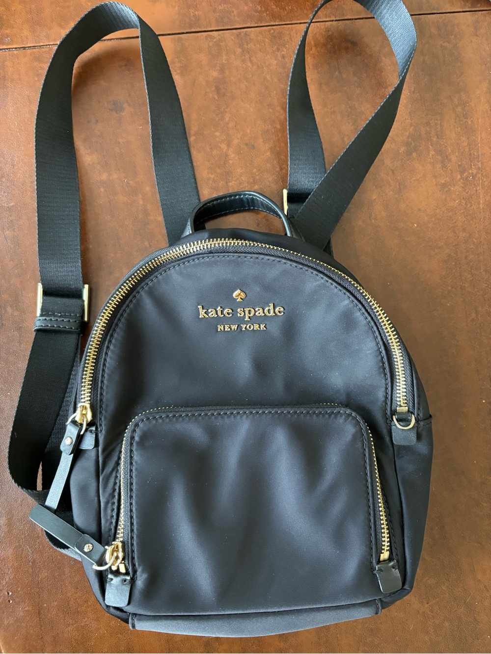 kate spade black nylon mini backpack with gold hardware